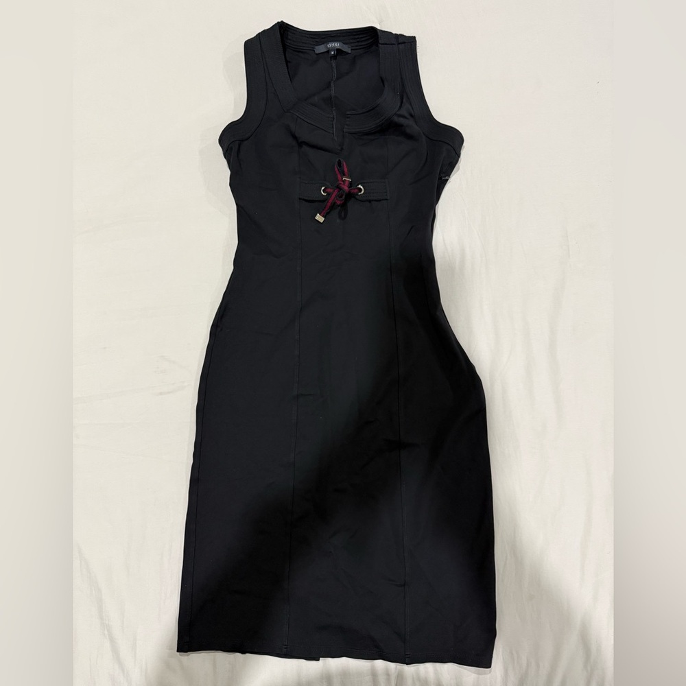 Gucci Black Midi Dress with Burgundy Tie Accent